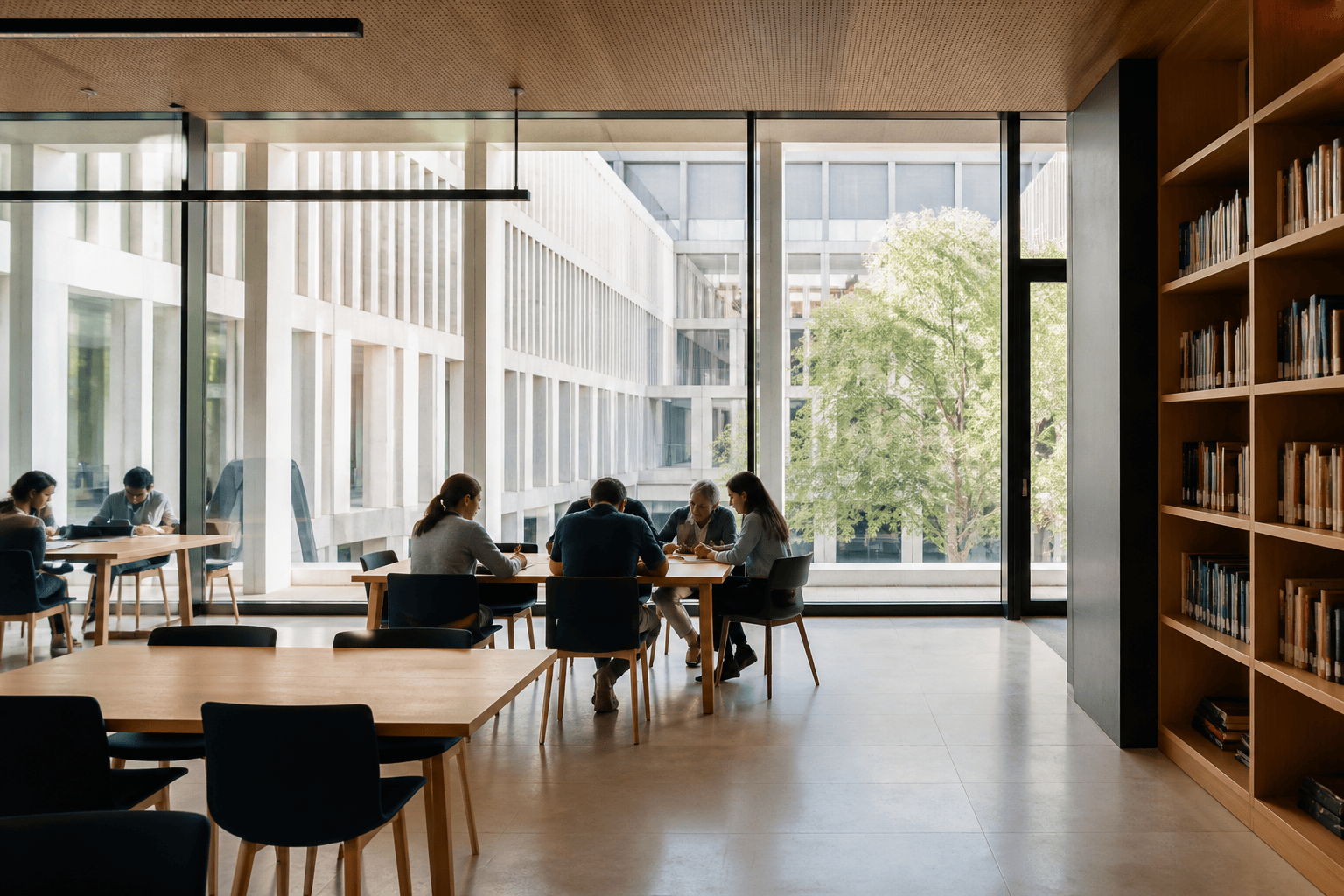 Espacio universitario contemporáneo preparado para docencia y trabajo académico
