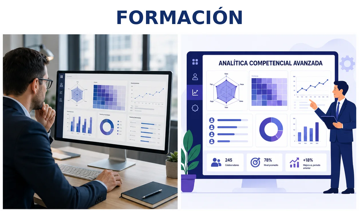 Profesional de recursos humanos analizando perfiles y evidencias competenciales.