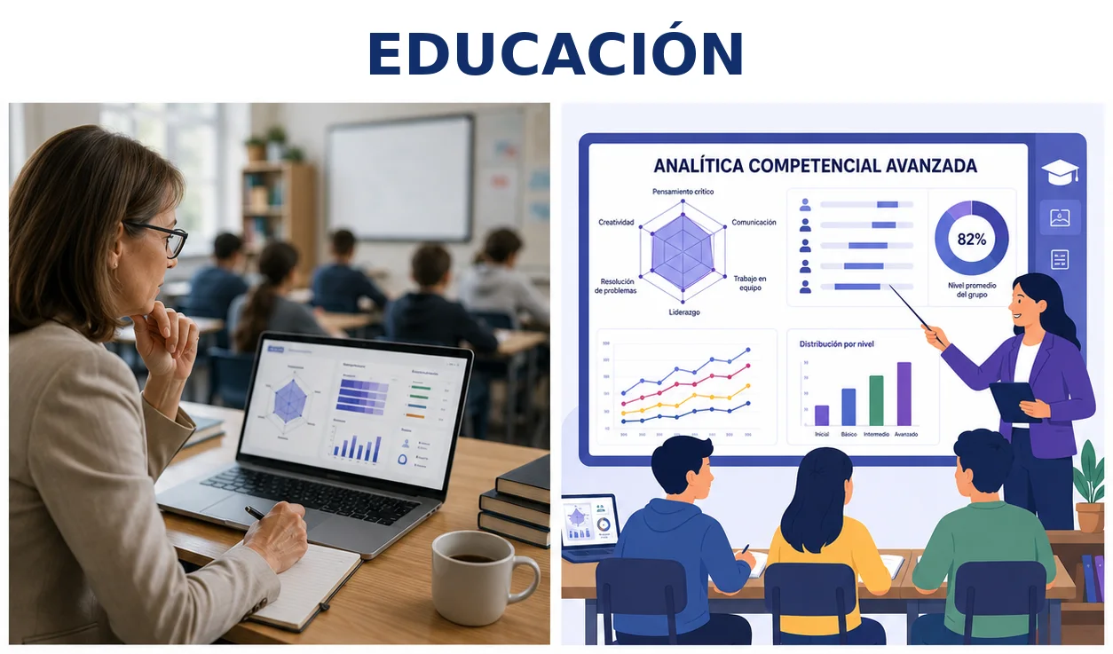 Responsables académicos interpretando un panel de analítica competencial.