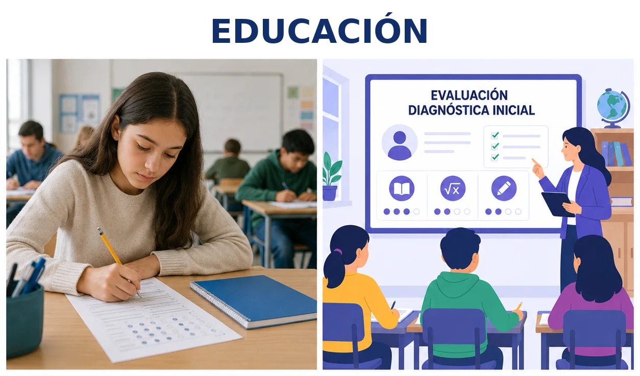 Estudiante universitario completando una evaluación diagnóstica inicial en su ordenador.
