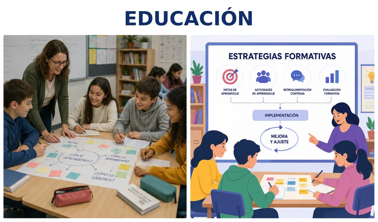 Docente y estudiante diseñando juntos una estrategia formativa con metas claras.