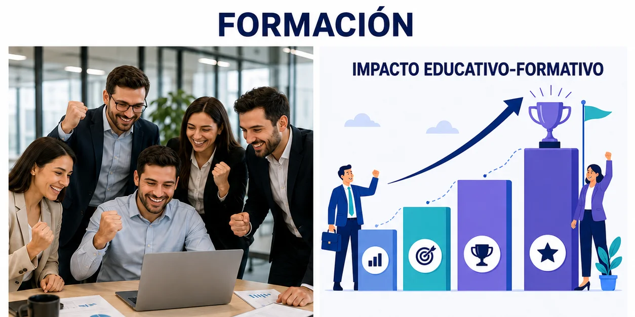 Equipo profesional conectando el aprendizaje con el impacto organizacional y social.