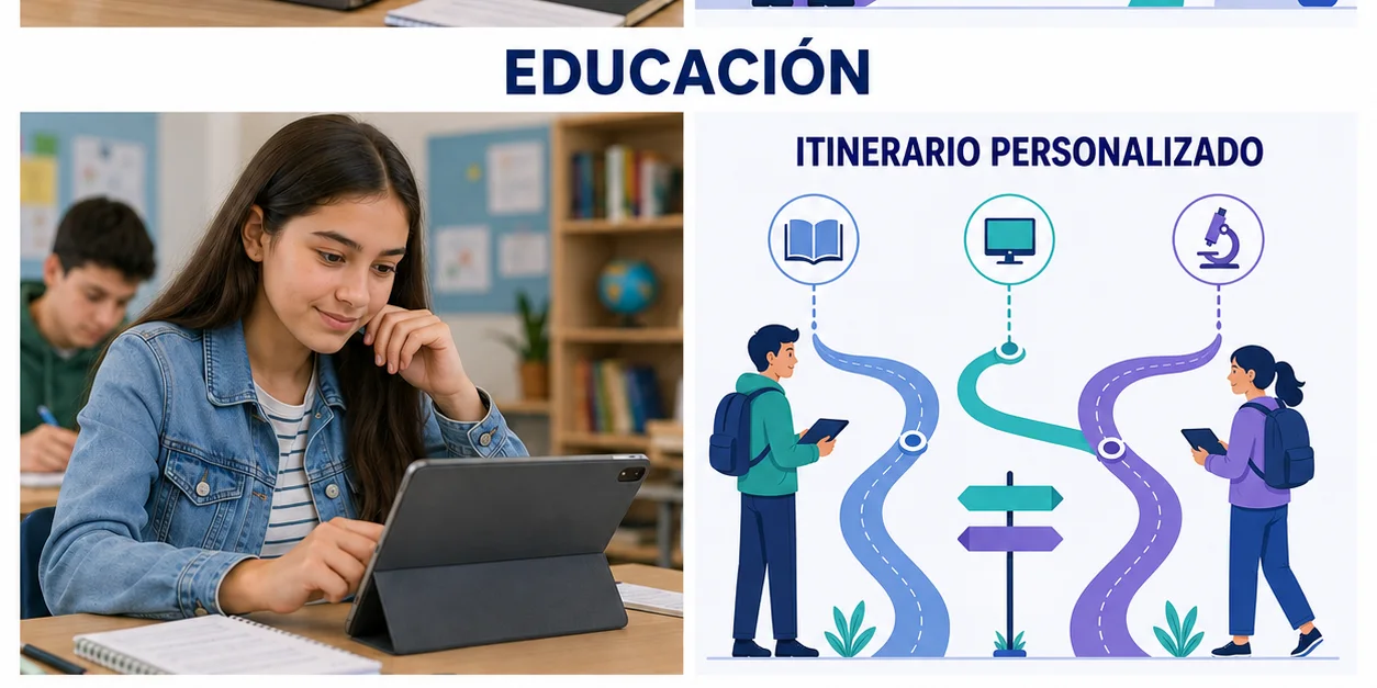 Estudiante avanzando por un itinerario personalizado de aprendizaje.