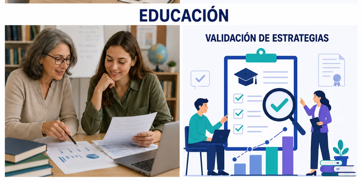 Docentes validando una estrategia académica mediante evidencias y criterios comunes.